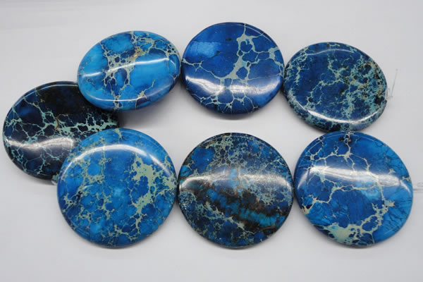CDE312 15.5 inches 55mm flat round dyed sea sediment jasper beads