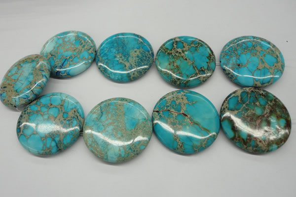 CDE353 15.5 inches 45mm flat round dyed sea sediment jasper beads