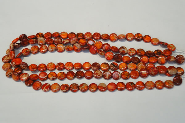 CDE516 15.5 inches 10mm flat round dyed sea sediment jasper beads