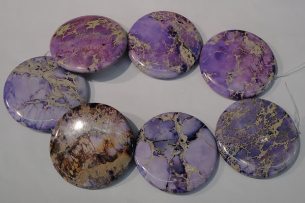 CDI709 15.5 inches 55mm flat round dyed imperial jasper beads