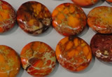 CDI757 15.5 inches 18mm flat round dyed imperial jasper beads