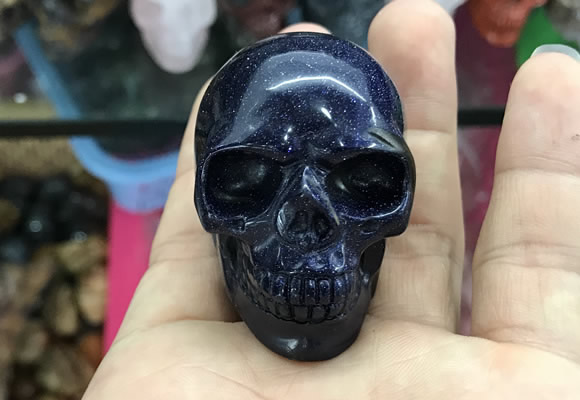 CDN553 35*50*40mm skull blue goldstone decorations wholesale