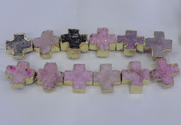 CDQ519 23*24mm - 24*25mm cross druzy quartz beads wholesale