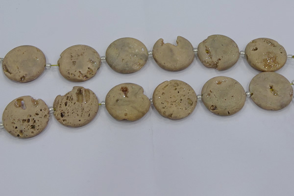 CDQ677 8 inches 30mm flat round druzy quartz beads wholesale