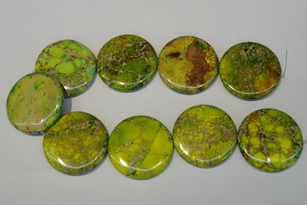 CDT129 15.5 inches 44mm flat round dyed aqua terra jasper beads