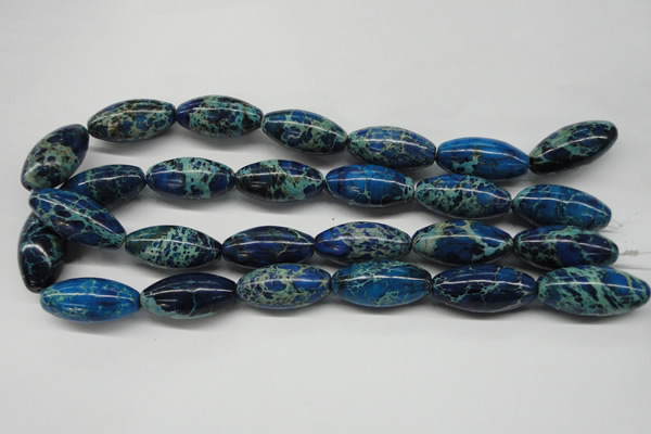 CDT293 15.5 inches 15*30mm rice dyed aqua terra jasper beads