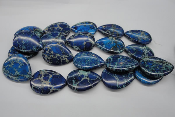 CDT327 15.5 inches 30*40mm flat teardrop dyed aqua terra jasper beads