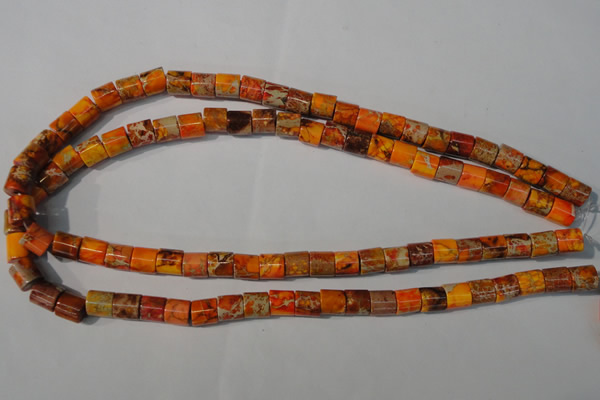 CDT737 15.5 inches 8*8mm tube dyed aqua terra jasper beads
