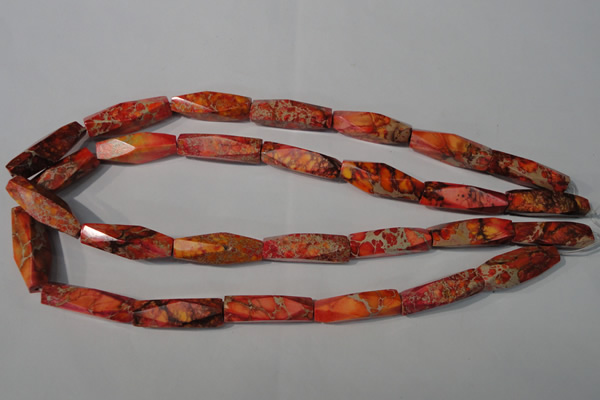 CDT744 15.5 inches 8*30mm faceted rice dyed aqua terra jasper beads