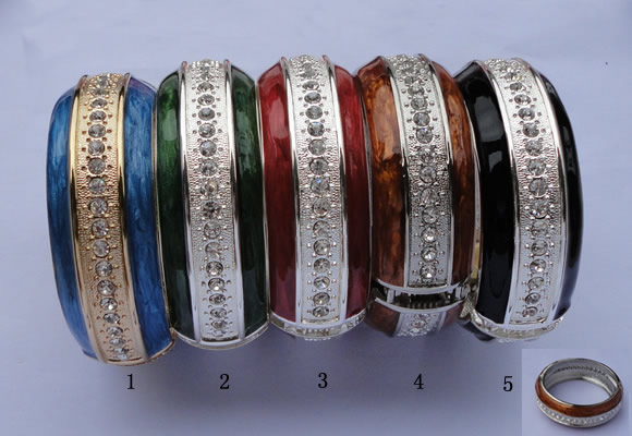 CEB17 5pcs 24.5mm width silver plated alloy with rhinestone & enamel bangle
