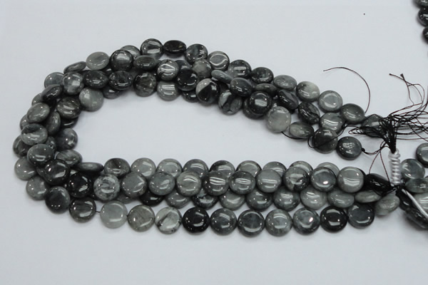 CEE12 15.5 inches 14mm flat round eagle eye jasper beads wholesale