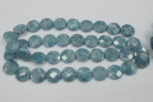 CEQ186 15.5 inches 20mm faceted coin blue sponge quartz beads