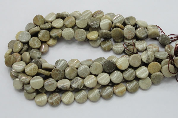 CFA19 15.5 inches 15mm twisted coin chrysanthemum agate beads