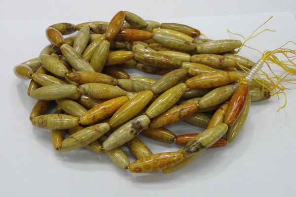 CFA37 15.5 inches 12*40mm rice yellow chrysanthemum agate beads