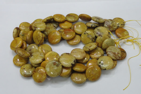 CFA44 15.5 inches 25mm flat round yellow chrysanthemum agate beads