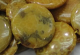 CFA45 15.5 inches 30mm flat round yellow chrysanthemum agate beads