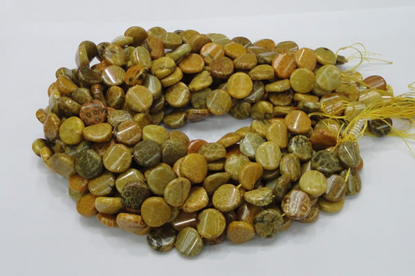CFA55 15.5 inches 15mm twisted coin yellow chrysanthemum agate beads