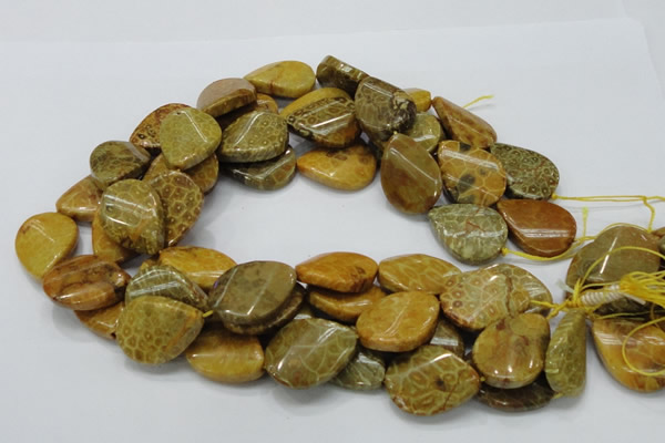 CFA58 22*30mm twisted & flat teardrop yellow chrysanthemum agate beads