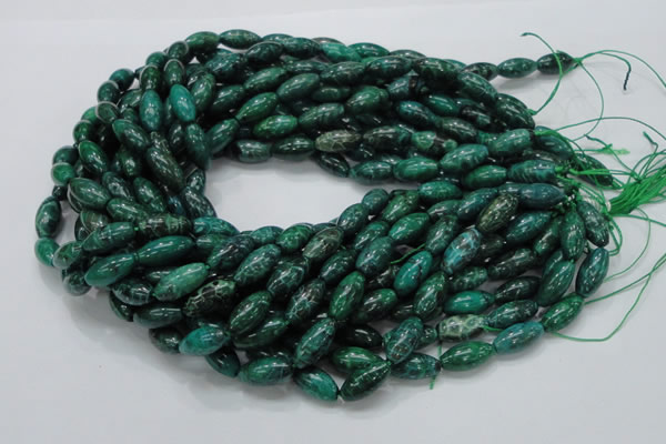 CFA69 15.5 inches 8*17mm rice green chrysanthemum agate beads