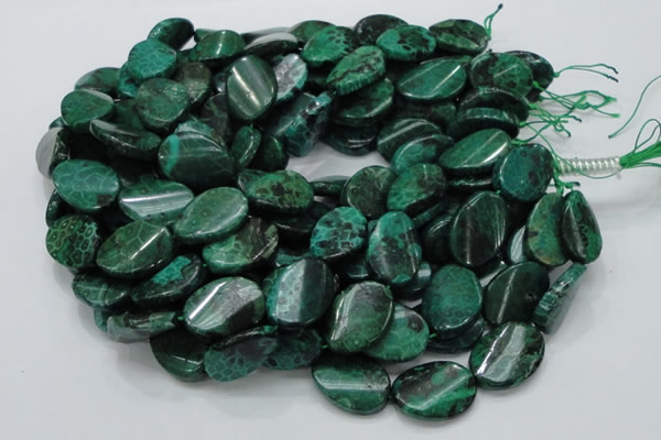 CFA73 15.5 inches 18*25mm twisted oval green chrysanthemum agate beads