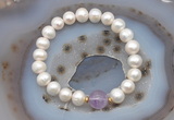 CFB1001 9mm - 10mm potato white freshwater pearl & lavender amethyst stretchy bracelet
