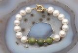 CFB1065 Hand-knotted 9mm - 10mm potato white freshwater pearl & China jade bracelet