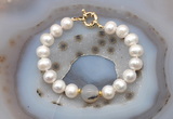 CFB1076 Hand-knotted 9mm - 10mm potato white freshwater pearl & montana agate bracelet