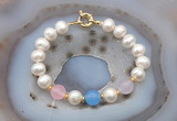 CFB1095 Hand-knotted 9mm - 10mm potato white freshwater pearl & colorful candy jade bracelet