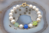 CFB1096 Hand-knotted 9mm - 10mm potato white freshwater pearl & colorful candy jade bracelet