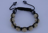 CFB555 10mm round rhinestone with hematite beads adjustable bracelet