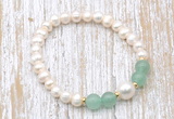 CFB611 6-7mm potato white freshwater pearl & green aventurine stretchy bracelet