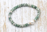 CFB715 faceted rondelle Qinghai jade & potato white freshwater pearl stretchy bracelet