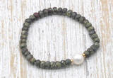 CFB742 faceted rondelle dragon blood jasper & potato white freshwater pearl stretchy bracelet