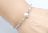 CFB808 4mm faceted round morganite & potato white freshwater pearl bracelet