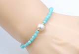 CFB815 4mm faceted round amazonite & potato white freshwater pearl bracelet