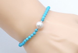 CFB817 4mm faceted round turquoise & potato white freshwater pearl bracelet