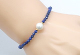 CFB818 4mm faceted round lapis lazuli & potato white freshwater pearl bracelet
