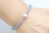 CFB819 4mm faceted round blue angel skin & potato white freshwater pearl bracelet