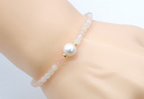 CFB821 4mm faceted round pink aventurine & potato white freshwater pearl bracelet