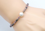 CFB831 4mm faceted round rhodonite & potato white freshwater pearl bracelet