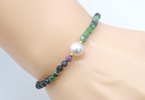 CFB845 4mm faceted round ruby zoisite & potato white freshwater pearl bracelet