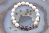 CFB910 9mm - 10mm rice white freshwater pearl & dogtooth amethyst stretchy bracelet