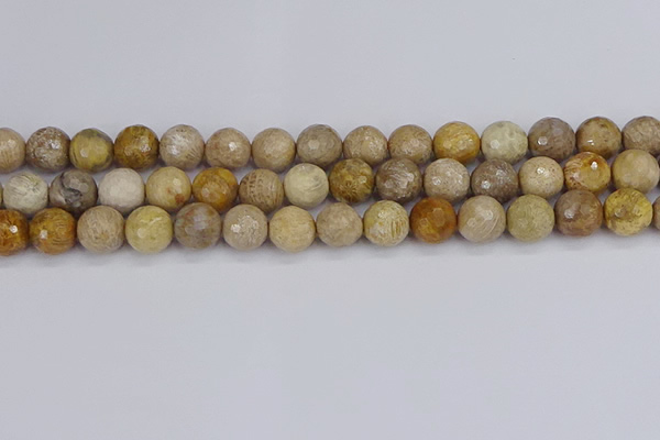 CFC231 15.5 inches 10mm faceted round fossil coral beads