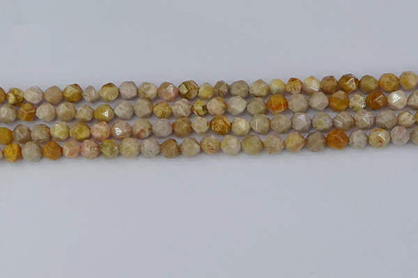 CFC236 15.5 inches 6mm faceted nuggets fossil coral beads