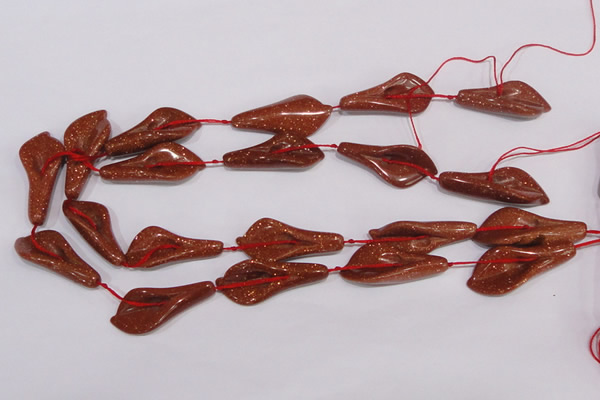 CFG04 15.5 inches 18*38mm carved trumpet flower goldstone beads
