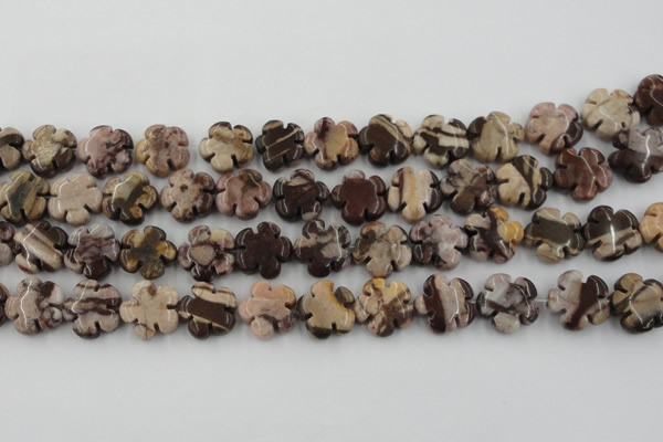 CFG1002 15.5 inches 16mm carved flower zebra jasper beads