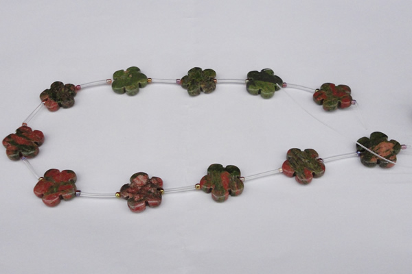 CFG1005 15.5 inches 20mm carved flower unakite gemstone beads