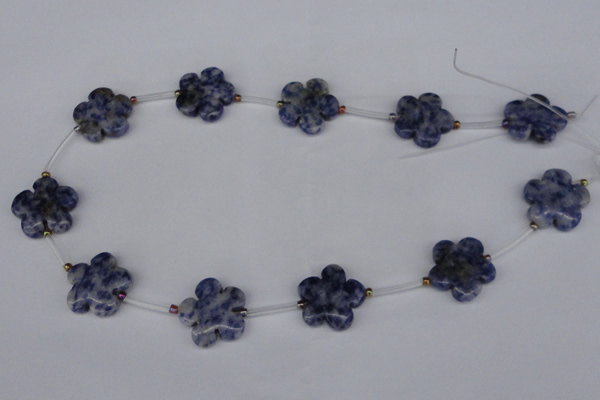CFG1006 15.5 inches 20mm carved flower blue spot stone beads