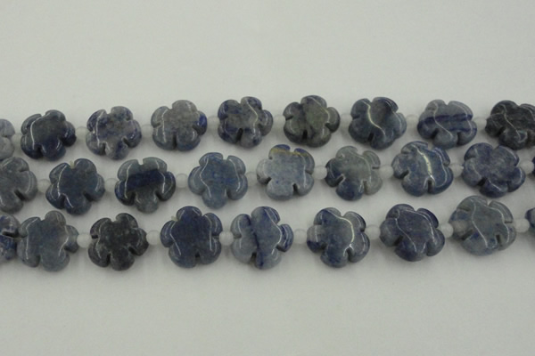 CFG1023 15.5 inches 16mm carved flower blue aventurine beads