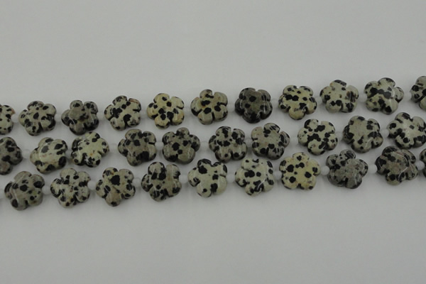 CFG1026 15.5 inches 16mm carved flower dalmatian jasper beads
